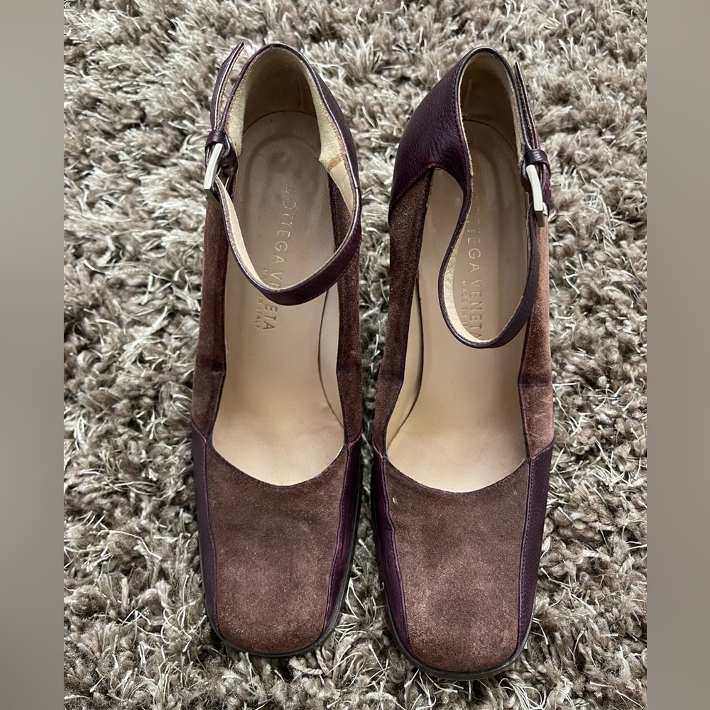 BOTTEGA VENETA Ankle Strap Suede/Leather  Pump Heel